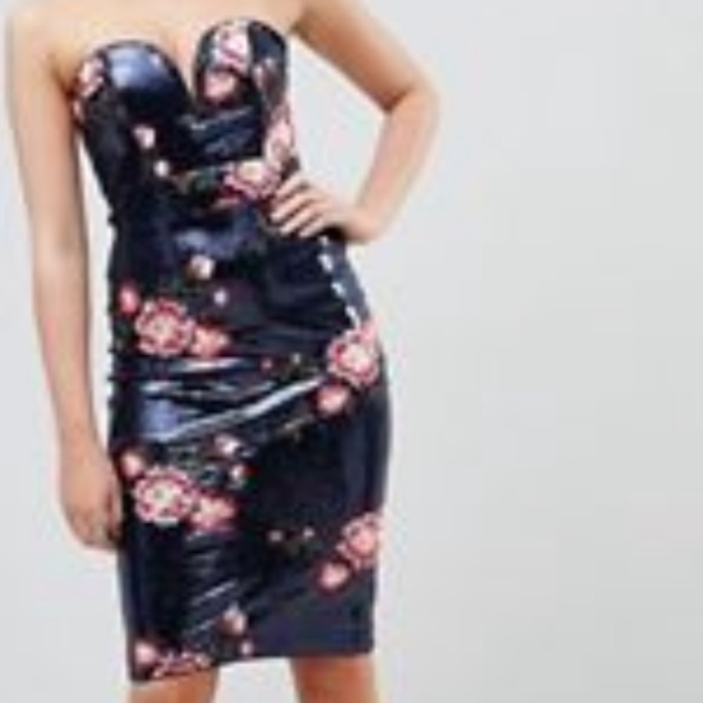 Tall Bandeu Sequin Dress With Floral Embroidery